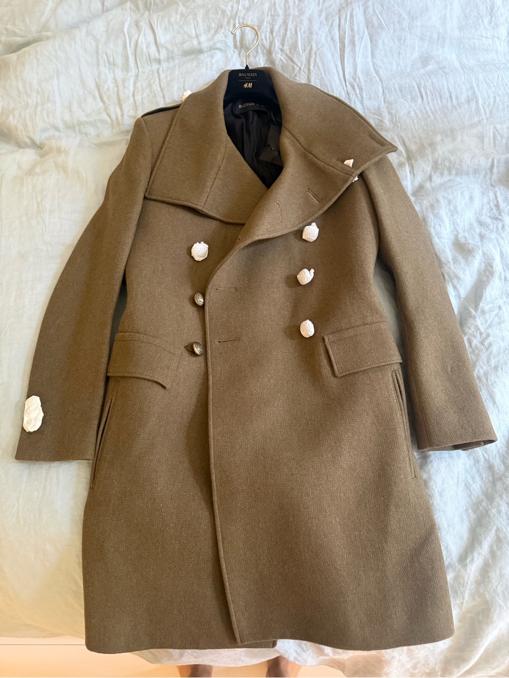 Balmain x H&M Double-Breasted Pea Coat – Olive Brown – NWT – Rare – Size 46